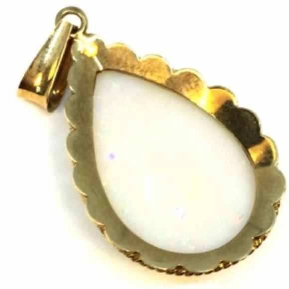 14K Large Milk Fire Opal 25 x 16mm in Elegant Deco - Picture 2 of 5